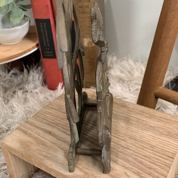 Vintage Distressed Tarnished Cast Metal Brass Panda with Bamboo Letter Holder - Picture 11 of 17